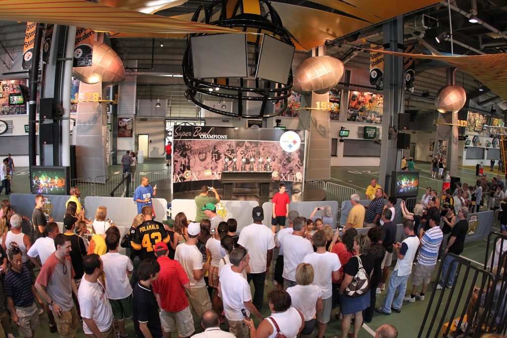 Steelers Nation viewing the Pittsburgh Steelers's 6 Vince Lombardi Trophies on display at Heinz Field: Super Bowl IX, Super Bowl X, Super Bowl XIII, Super Bowl XIV, Super Bowl XL, Super Bowl XLIII.