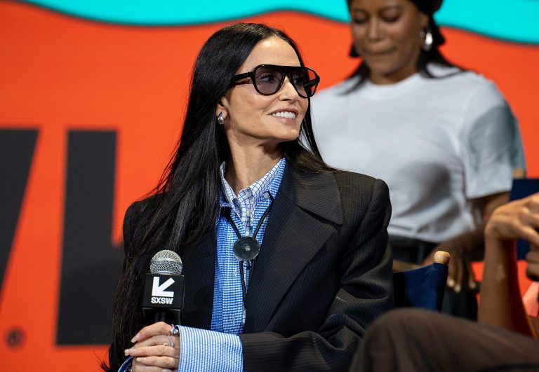 Demi Moore, actress, at SXSW 2026 in Austin, Texas on a panel and special episode of Keke Palmer's podcast, "Baby, This is Keke Palmer Live" for their new movie called "I Love Boosters."