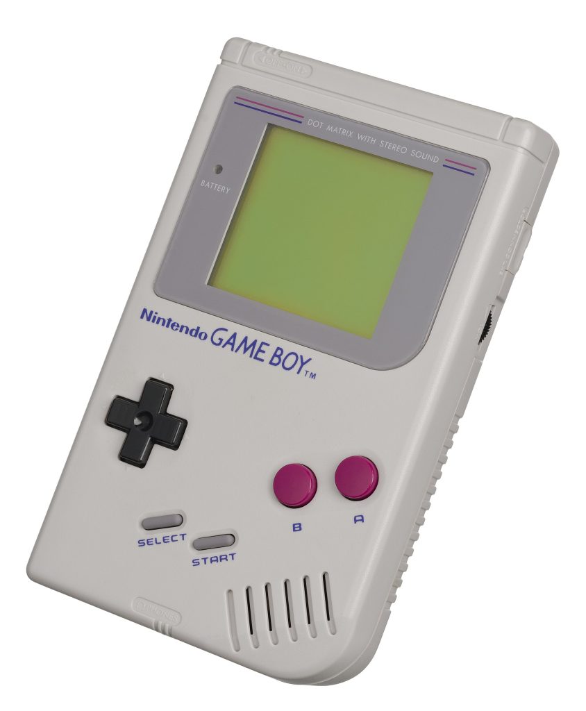 The Nintendo Game Boy, a handheld gaming console released in 1989. The relatively simple and monochrome Game Boy faced off against multiple handhelds and dominated the portable gaming market for almost a decade. This system has a 4.19 MHz CPU, a 4-shade LCD and ran off of 4 AA batteries. It was a very long-running system, only seeing a minor upgrade with the Game Boy Pocket in 1996, then later the Game Boy Color and the Japan-only Game Boy Light in 1998.