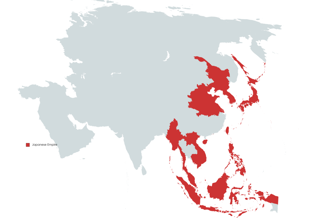 The map of the Japanese empire at its greatest extent during WWII