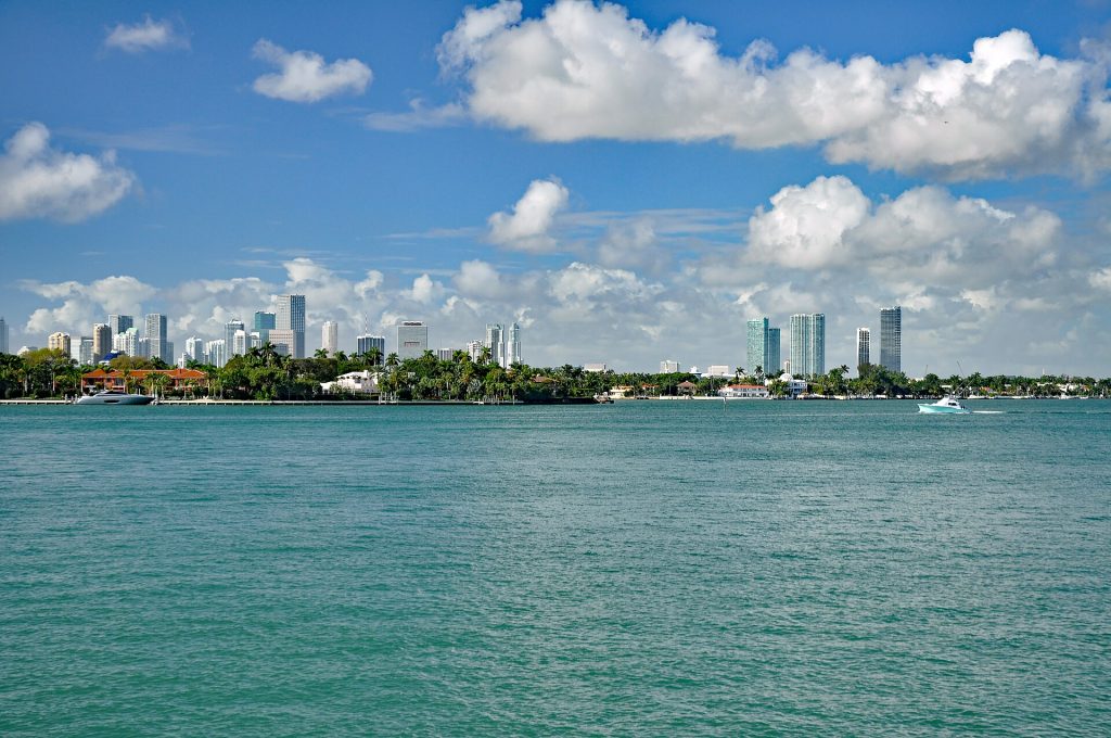City of Miami skyline from Biscayne Bay, Florida