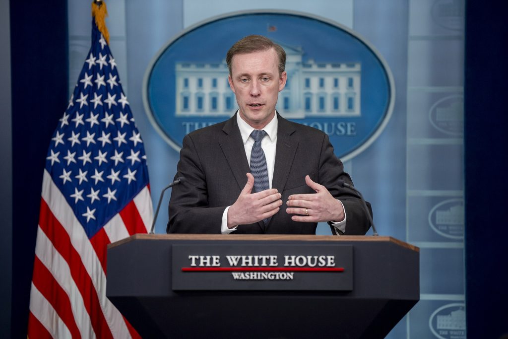 National Security Adviser Jake Sullivan speaks during a press briefing in the James S. Brady Press Briefing Room, Monday, May 13, 2024, at the White House. (Official White House Photo by Carlos Fyfe)
