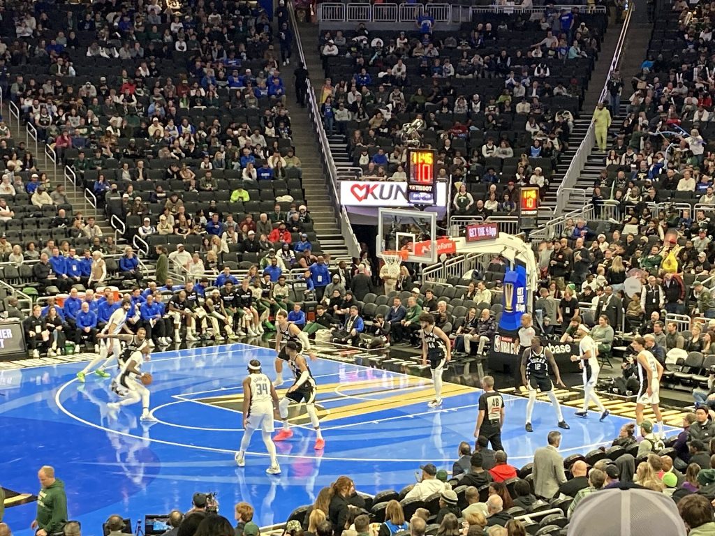 In-game action during the Orlando Magic vs. Milwaukee Bucks 2024 NBA Cup basketball game at Fiserv Forum in Milwaukee, Wisconsin (United States). Milwaukee won 114–109.