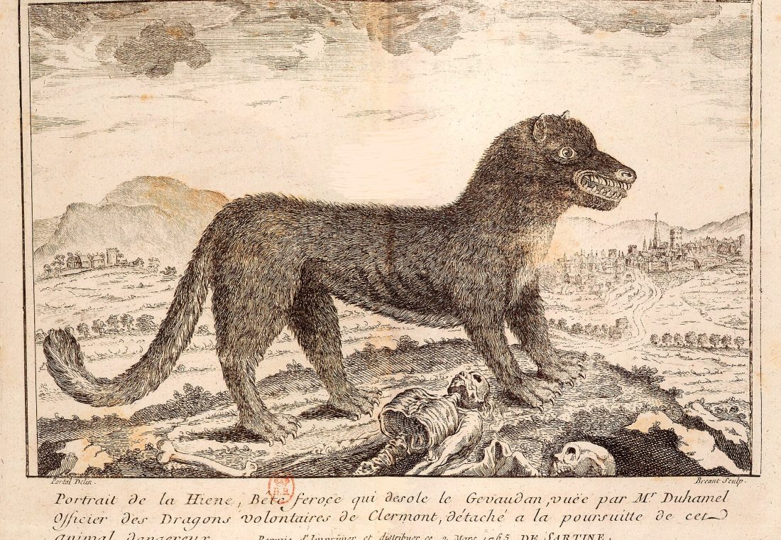 18th century print depicting the Beast of Gévaudan.
