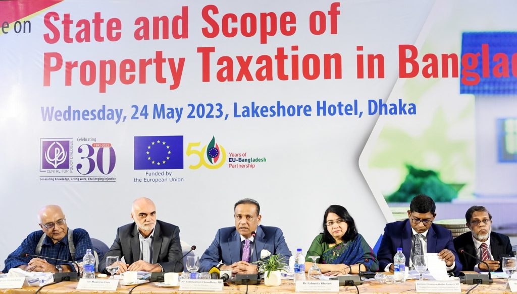 Land Minister Saifuzzaman Chowdhury delivered the keynote address at a policy dialogue titled "Scope and Trust of Property Tax System in Bangladesh," held at the Lakeshore Hotel in Gulshan, Dhaka, on Wednesday, May 24, 2023.The English description and title of this file were generated using a large language model (Google Gemini - gemini-3.1-flash-lite) from the original Bengali description provided by the Press Information Department. Show prompts used: Translation prompt: Translate the following Bengali text into English in encyclopedic style. You may rearrange words or sentences for clarity, but retain all information. Do not add or omit anything. Only output the translation text and nothing else. Do not say "description" or include Bengali text in your answer. Give me only the translation — no options, no explanations. Text: "{text}" Filename generation prompt: Convert this image description into a single Wikimedia Commons–compliant filename (do NOT add the "File:" prefix, wikitext, "Title:", or a file extension). Follow Wikimedia Commons file naming guidelines: be descriptive, specific, precise, concise and neutral; include date as YYYY-MM-DD if present; avoid photographer/source-only names. Remove any political bias or references to previous governments and strip flattering, propagandistic, or honorific language. Output ONLY the filename (no explanation), Regular Case, remove illegal filesystem characters but KEEP spaces, commas and hyphens. Keep ≤240 bytes. No file extension. Text: "{text}" If you have verified that the English translation and filename are accurate, you may remove this notice by removing this template {{Auto-translated PID English description}} in the source editor.Remove this notice