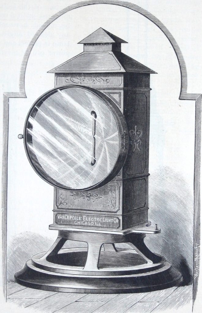 Identifier: VanDepoeleElectricLightCompanyManufactureSingleAndMultipleCurrent (find matches) Title: Van Depoele Electric Light Company manufacture single and multiple current dynamo electric machines, motors, electric lamps and electro-plating apparatus ... Year: 1884 (1880s) Authors: Van Depoele Electric Light Company Subjects: lighting Division 26 street lighting roadway lighting arc lamps Publisher: Van Depoele Electric Light Company Contributing Library: Canadian Centre for Architecture View Book Page: Book Viewer About This Book: Catalog Entry View All Images: All Images From Book Click here to view book online to see this illustration in context in a browseable online version of this book. Text Appearing Before Image: boats and locomotiveswarranted to be unaffected by the most severe vibrations. The peculiarities ofthis lamp are that thecarbons are fed andregulated by an elec-tric motor containedin the lamp. No deli-cate parts are pres-ent, and no adjust-ment whatever isneeded to the lamp.When the dynamoruns with normalspeed it is impossibleto keep the carbonsat any other distanceapart while emittinglight, than that towhich the lamp ismade. On puttingthe carbons together,they are immediatelyseparated, while,when pulled apartfurther than the nor-mal distance, theywill be moved to-ward each other untilthe proper distanceis obtained. The feedof the carbons ismost perfect, conse-quently a perfectlysteady light is theresult. The lamp isinclosed in a neat andsolid case, and is soarranged that it canbe turned to anyangle desired ; forthis purposethe lamp and case are carried by a rotary platform, and so arranged that it can be workedby the wheelsman or pilot from his post. The Van Depoele Company manufac- Text Appearing After Image: Fig. ii. Steamboat Headlight. i6 DEPOELE ELECTRIC LIGHT COMPANY. ture especially for steamboats a portable lamp, which can be hung up in a fewmoments in any part of the boat, or can be placed on shore if needed. Thislamp is provided with the same feeding mechanism as the preceding lamp, andcan be run for from eight to sixteen hours without renewal of carbons. This lamp is in general appearance similar toFig. 6. Fig. 12 shows the Focusing Lamp forthe use of the lecture room. The lamp ismounted upon a very solid stand, and canbe moved horizontally and vertically toany desired angle. The working of thelamp is perfect and reliable, and any candlepower can be given, from rive hundred to Note About Images Please note that these images are extracted from scanned page images that may have been digitally enhanced for readability - coloration and appearance of these illustrations may not perfectly resemble the original work.