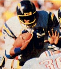 San Diego Chargers running back Lydell Mithcell rushes the ball against the Houston Oilers in the 1979 AFC Divisional Playoff Game on December 29, 1979.