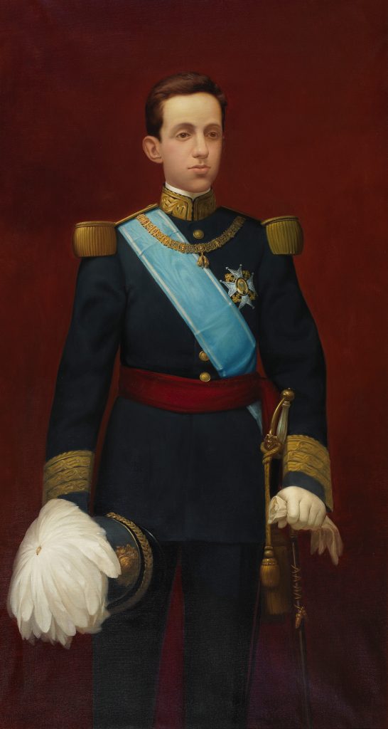 Retrato del rey Alfonso XIII de España (1886-1941), vestido con uniforme de capitán general y portando el collar de la Orden del Toisón de Oro.