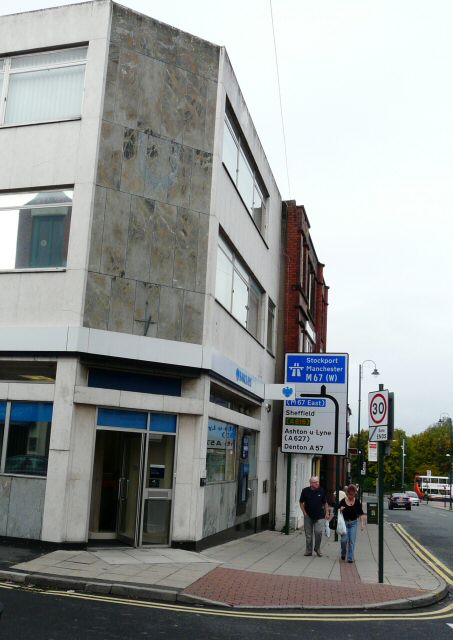Barclays Bank Situated at the bottom end of Market Street, Barclay's Hyde branch was originally a branch of Martin's Bank pre 1969. Faint traces of the old Martin's logo can be seen on the marble facia.
