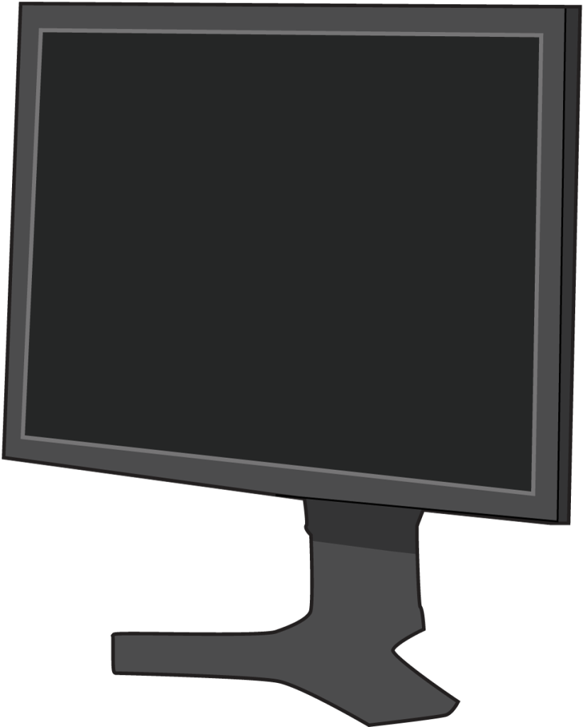 A dark grey square computer monitor with a black screen.