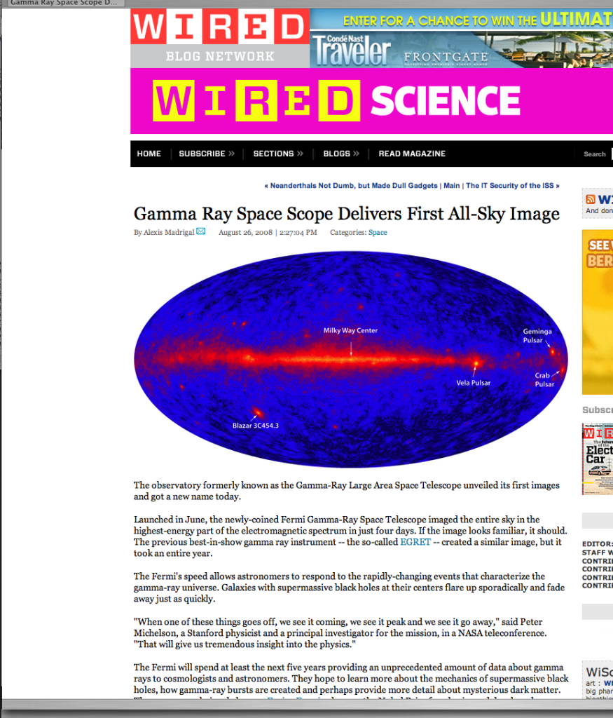 GLAST Fermi First Light (WIRED web hit)