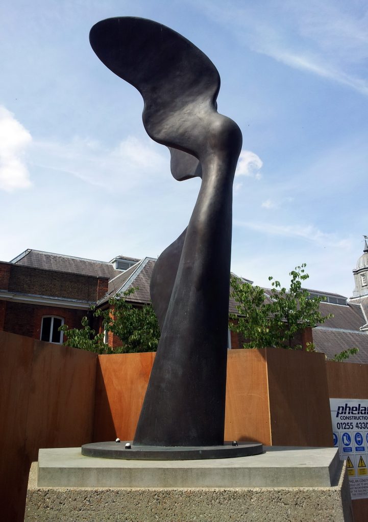 View of the statue of Nike by Greek sculptor Pavlos Angelos Kougioumtzis (a gift of the people of Olympia to commemorate the 30th Olympiad in London in 2012) in front of the Royal Arsenal Main Guardhouse, built in 1788 and converted into a pub in 2015, Woolwich, South East London.