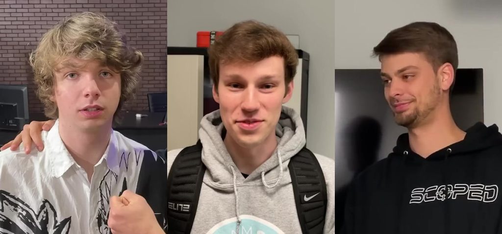 Members of MrBeast. Left to right: Karl Jacobs, Nolan Hansen and Chandler Hallow