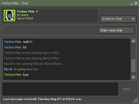 Steam chat window. English interface.