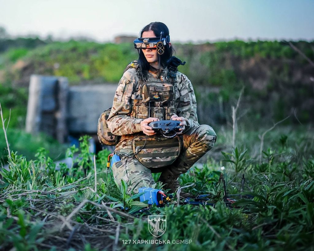 Drone operator "Ksena", using FPV drones in the Pilotless Systems Unit of the 127th Heavy Mechanized Kharkiv Brigade.