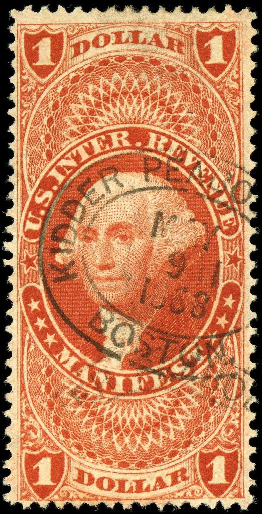 Image of U.S. Revenue stamp, Washington, $1, Issue of 1862